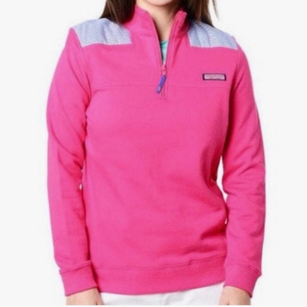 Vineyard Vines Hot Pink/Striped Sherpa Quarter Zip Pullover